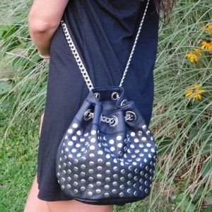 JustFab FAUX Leather Studded Crossbody Bucket Bag